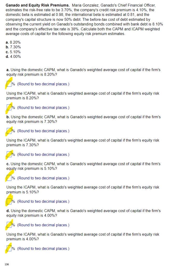 SHOW ALL WORK FOR ALL HIGHLIGHTED, AND ROUND ALL VALUES TO 5