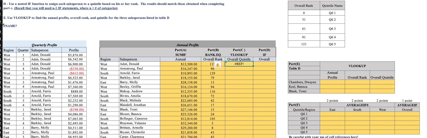 D-Use a nested IF function to assign each salesperson to a