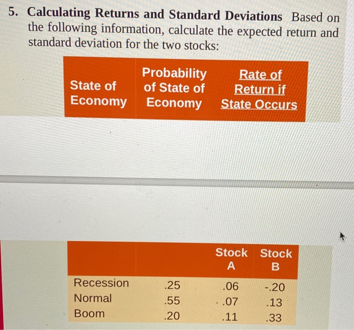 slove step by step 5. Calculating Returns and Standard Deviations Based on