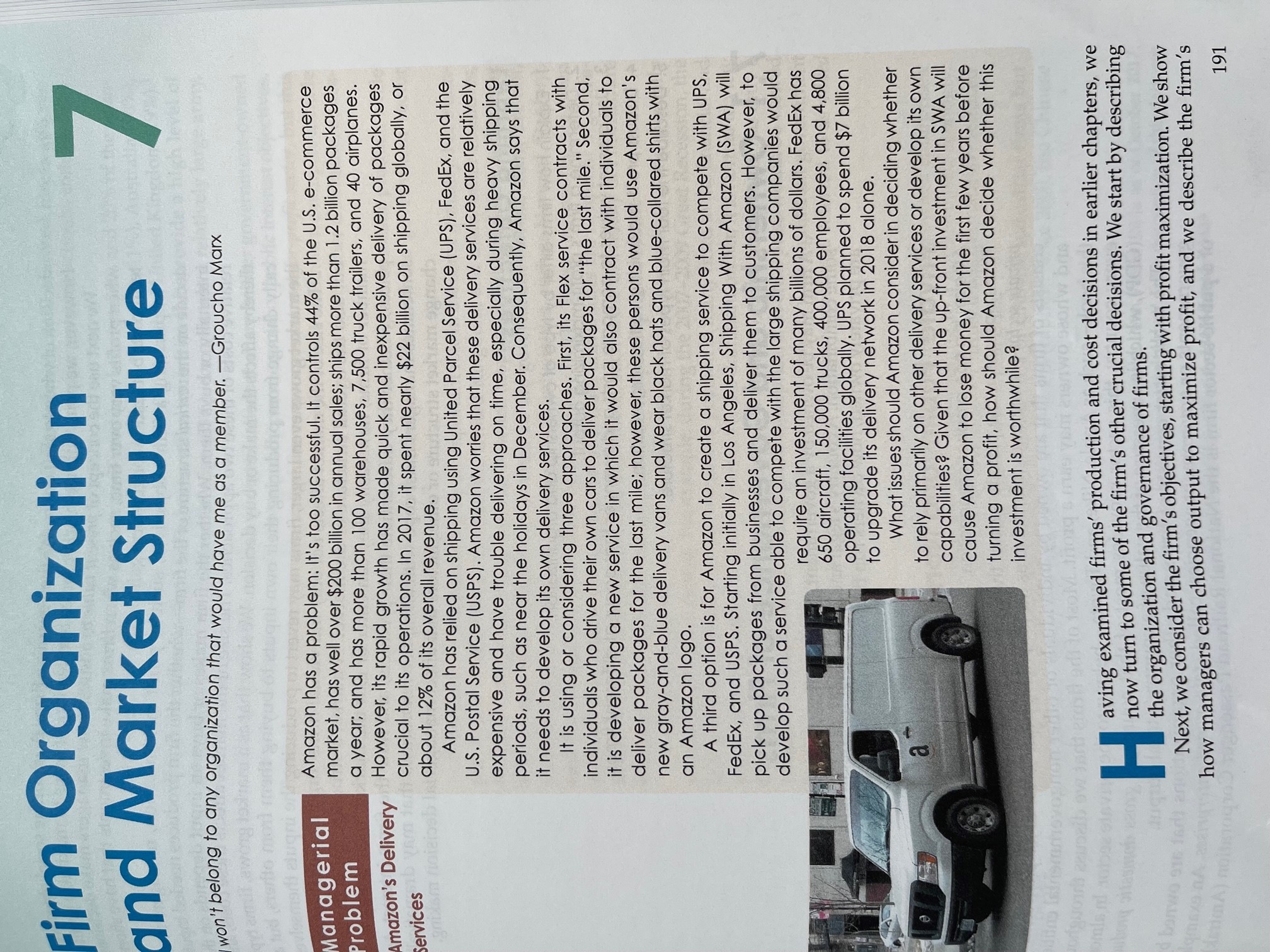  Managerial Problem: Amazon's Delivery Services (P&B, pp. 191 & 221) Amazon