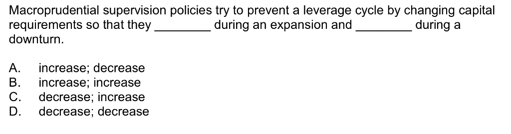 Macroprudential supervision policies try to prevent a leverage cycle by changing