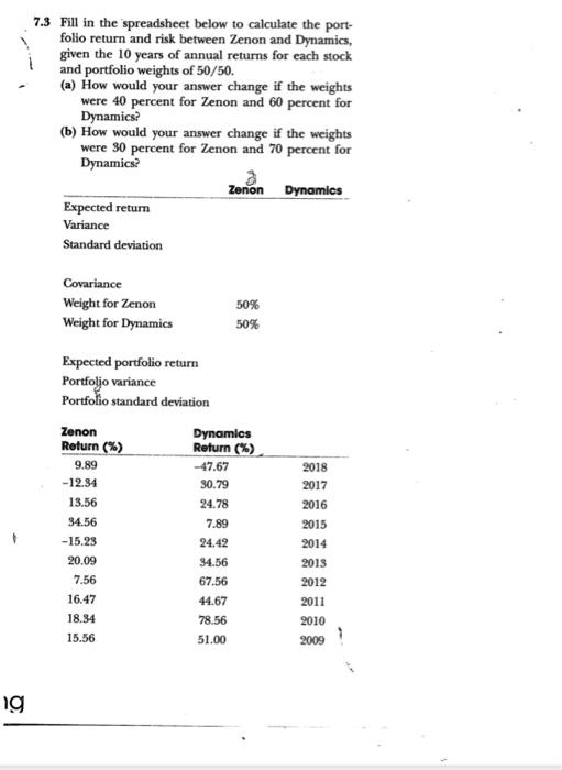 use with excel formula 7.3 Fill in the spreadsheet below to calculate