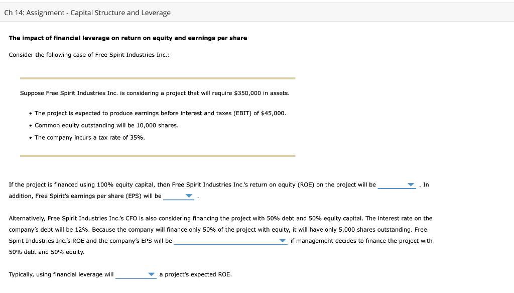  Ch 14: Assignment - Capital Structure and Leverage The impact of