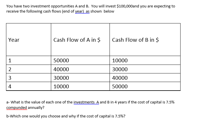 I need help solving this suing excel You have two investment