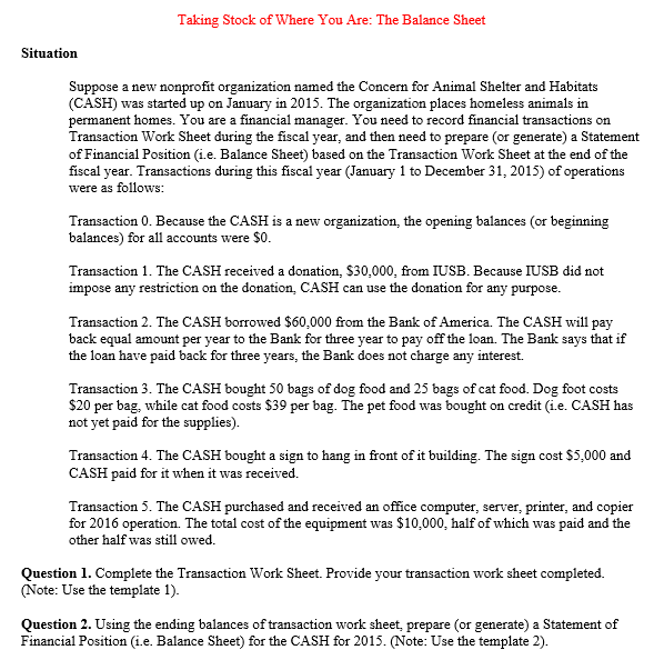 please please fill all the space in template 1 Taking Stock of