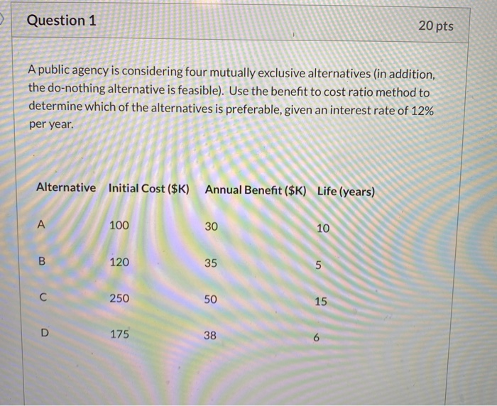  show all steps do not use excel Question 1 20 pts