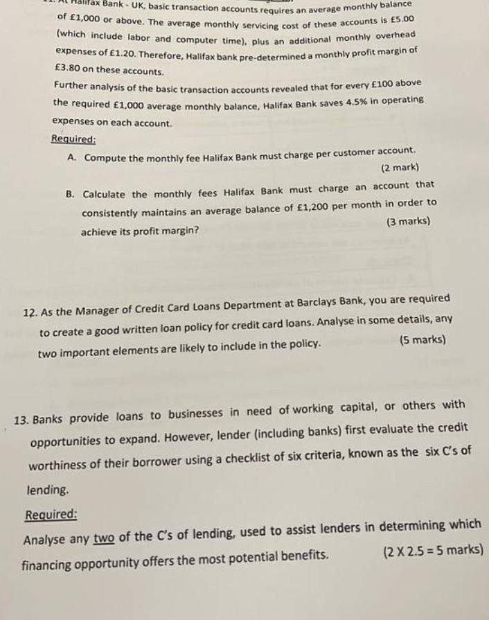 do all Q11,12 and 13 thankyou Bank - UK, basic transaction