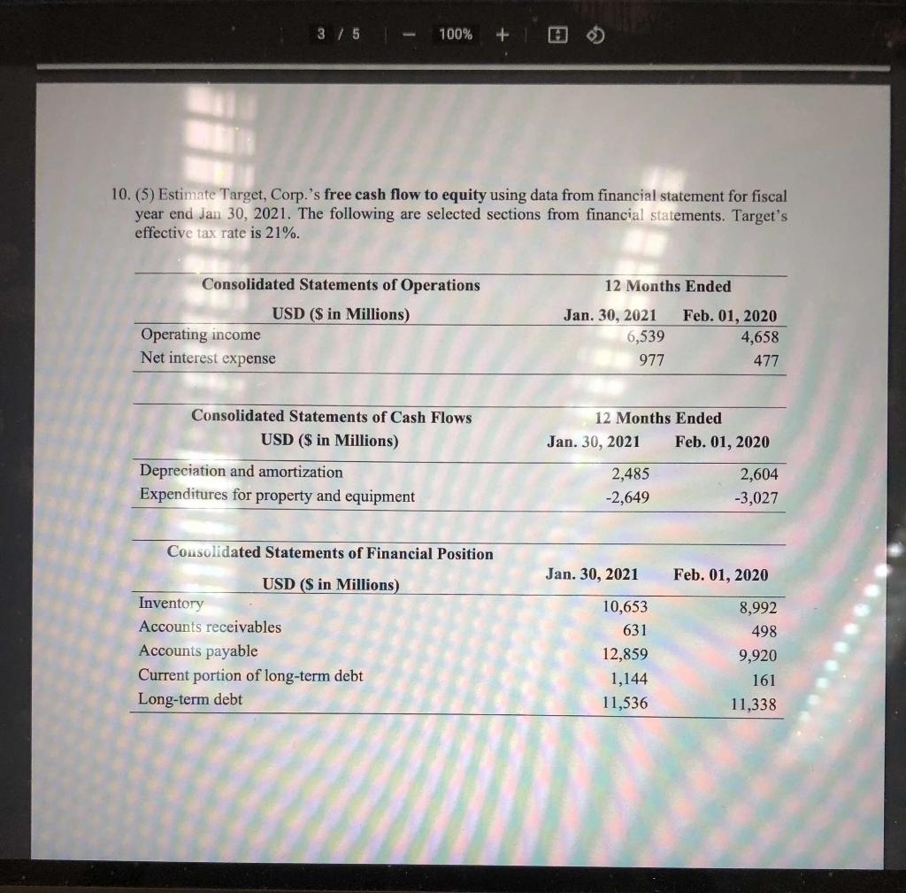  3 / 5 100% + 10. (5) Estimate Target, Corp.'s free