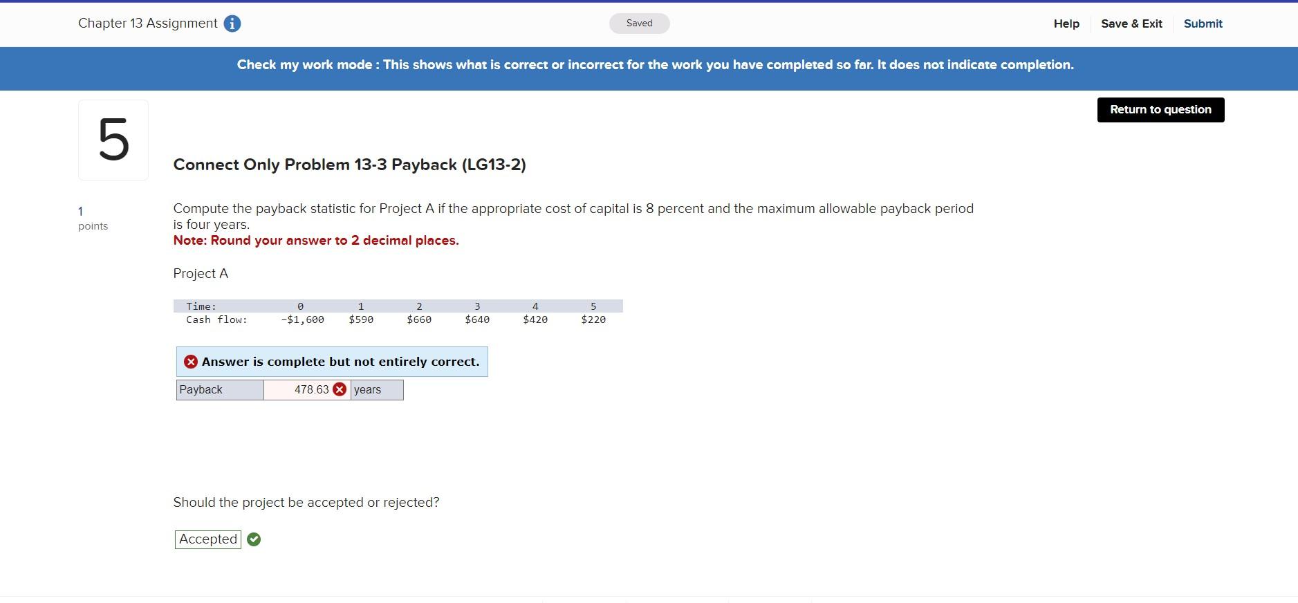  Compute the payback statistic for Project A if the appropriate cost