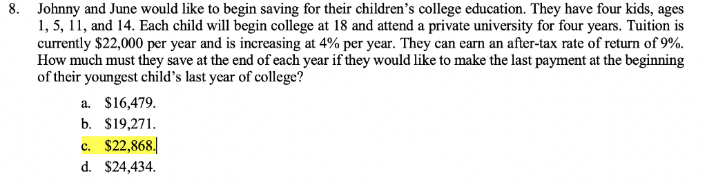  8. Johnny and June would like to begin saving for their