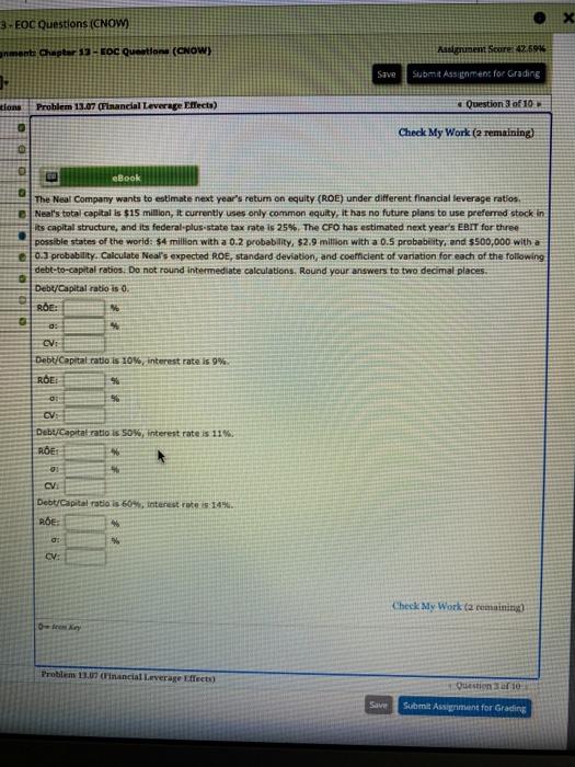 Company wants to estimate next year's return on equity (ROE) under different