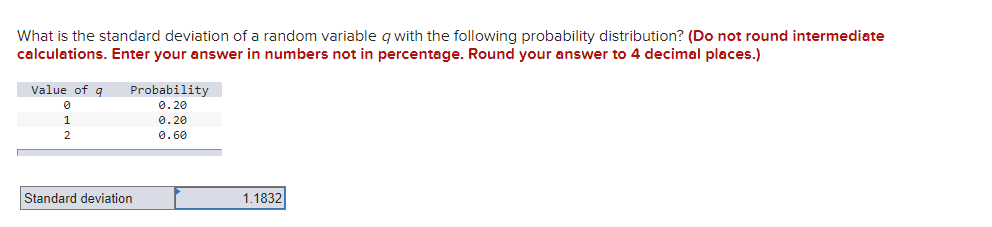 What is the standard deviation of a random variable q with