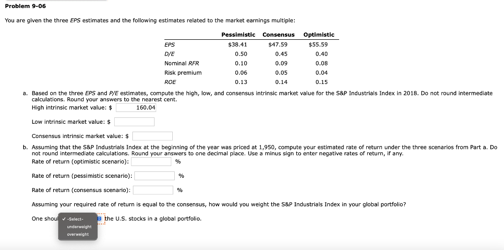 Problem 9-06 You are given the three EPS estimates and the