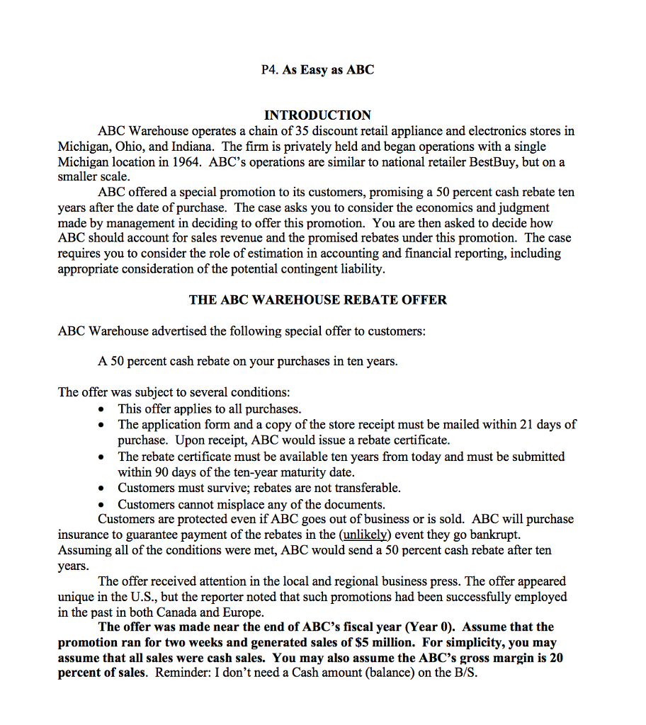 P4. As Easy as ABC INTRODUCTION ABC Warehouse operates a chain