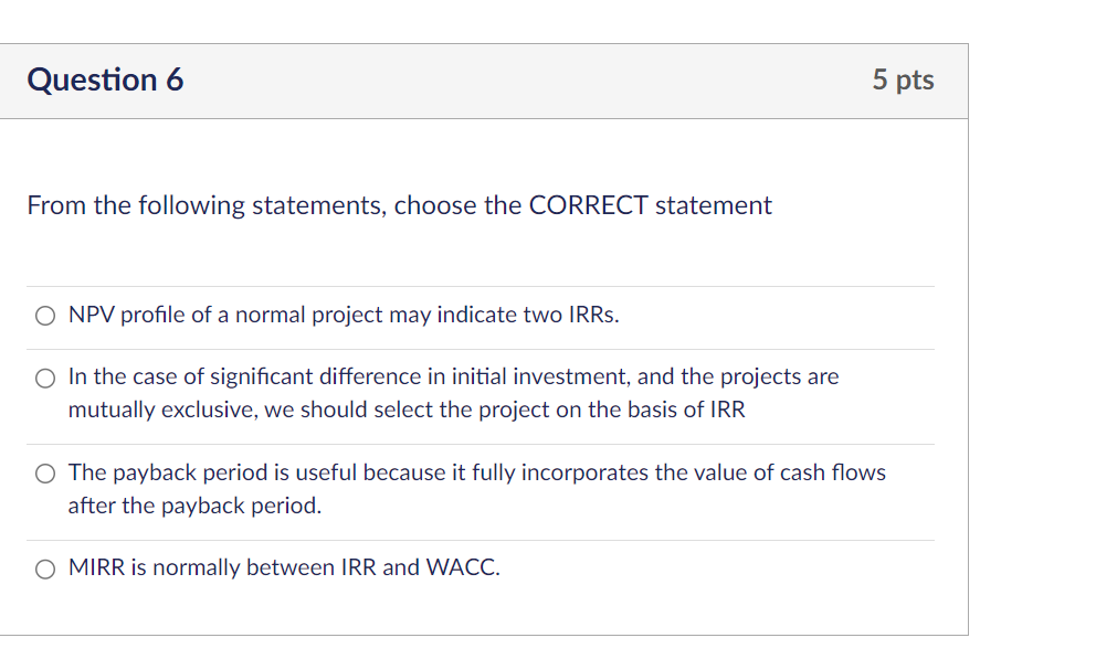  From the following statements, choose the CORRECT statement NPV profile of