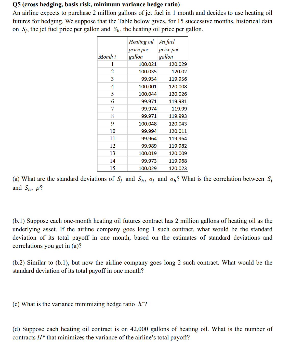  Q5(cross hedging, basis risk, minimum variance hedge ratio) An airline expects