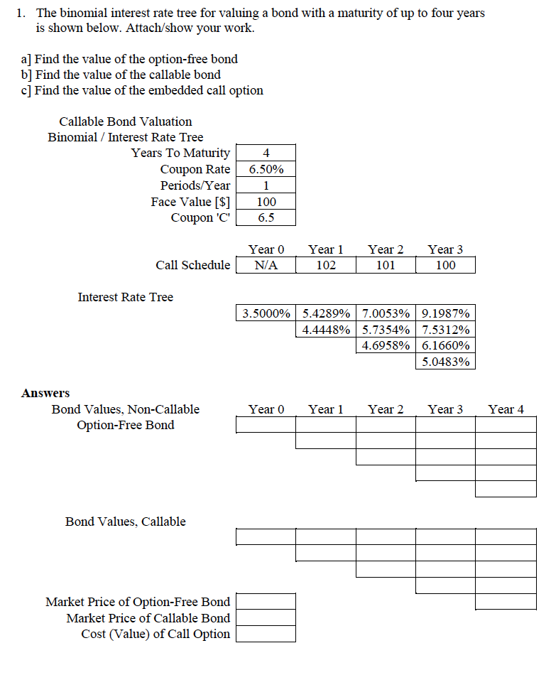  The binomial interest rate tree for valuing a bond with a