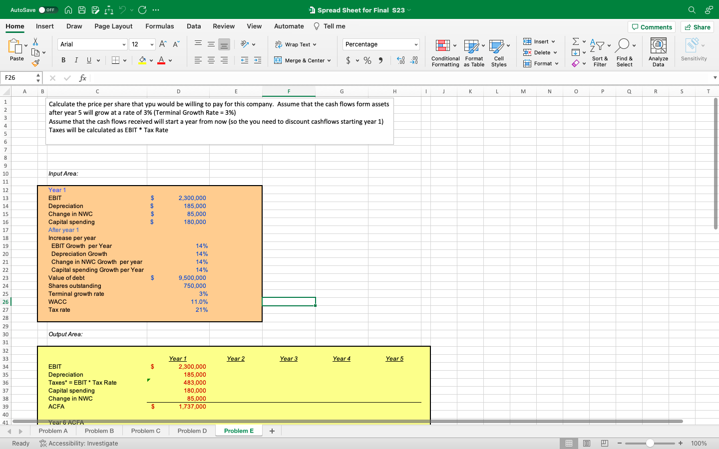Please use excel and show formulas AutoSave Spread Sheet for Final S23