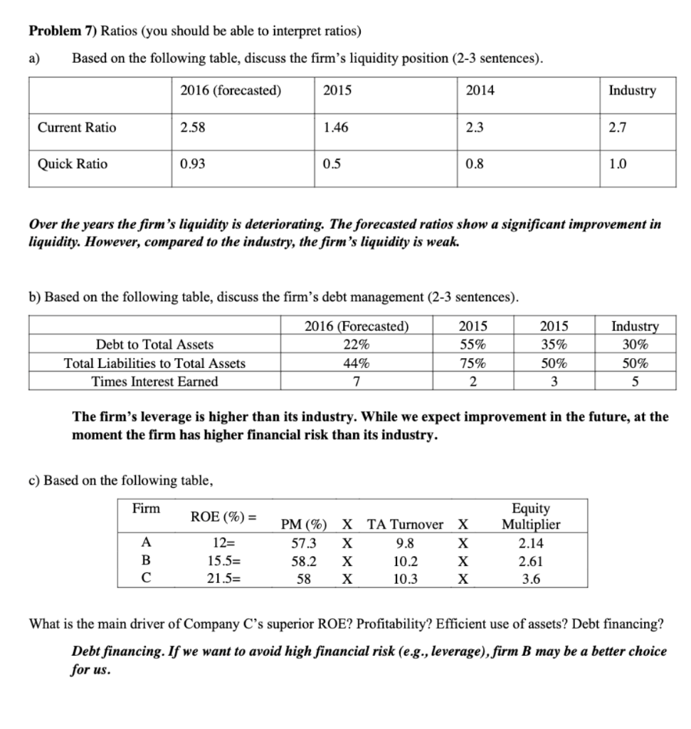 Problem 7) Ratios (you should be able to interpret ratios) a)