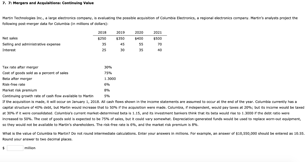  7. 7: Mergers and Acquisitions: Continuing Value Martin Technologies Inc., a