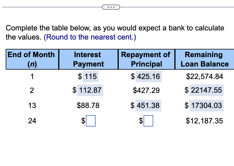  Complete the table below, as you would expect a bank to