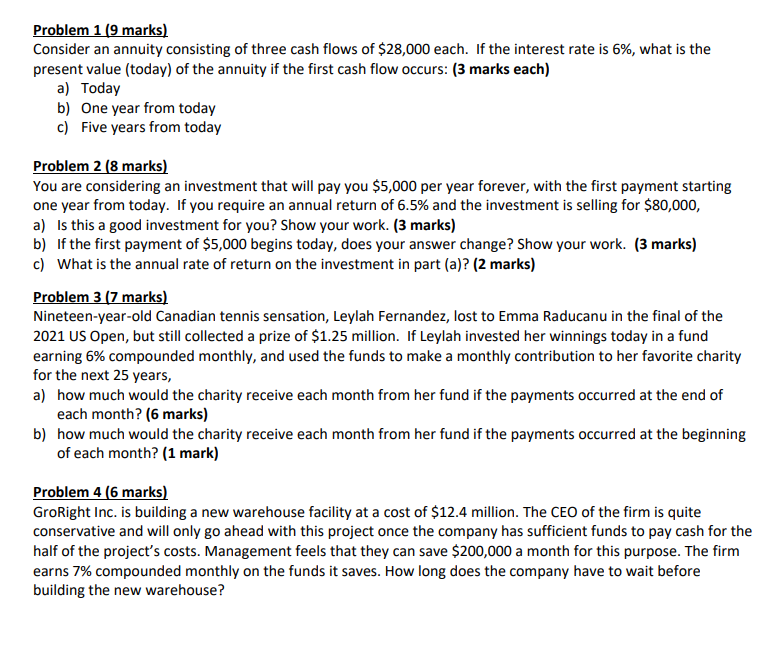 Problem 1 (9 marks) Consider an annuity consisting of three cash