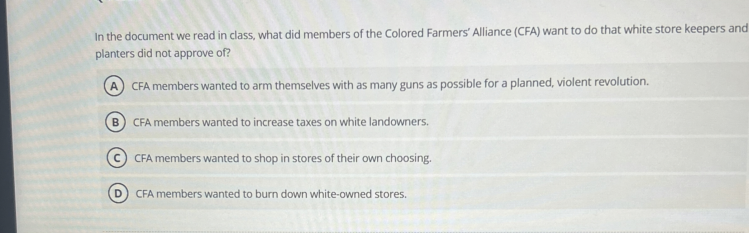  In the document we read in class, what did members of