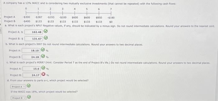  Project Project a. What is esch project's NPV? Negative values, if