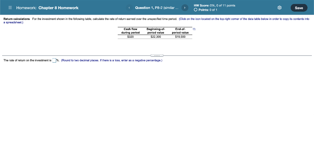  = Homework: Chapter 8 Homework Question 1, P8-2 (similar ... HW