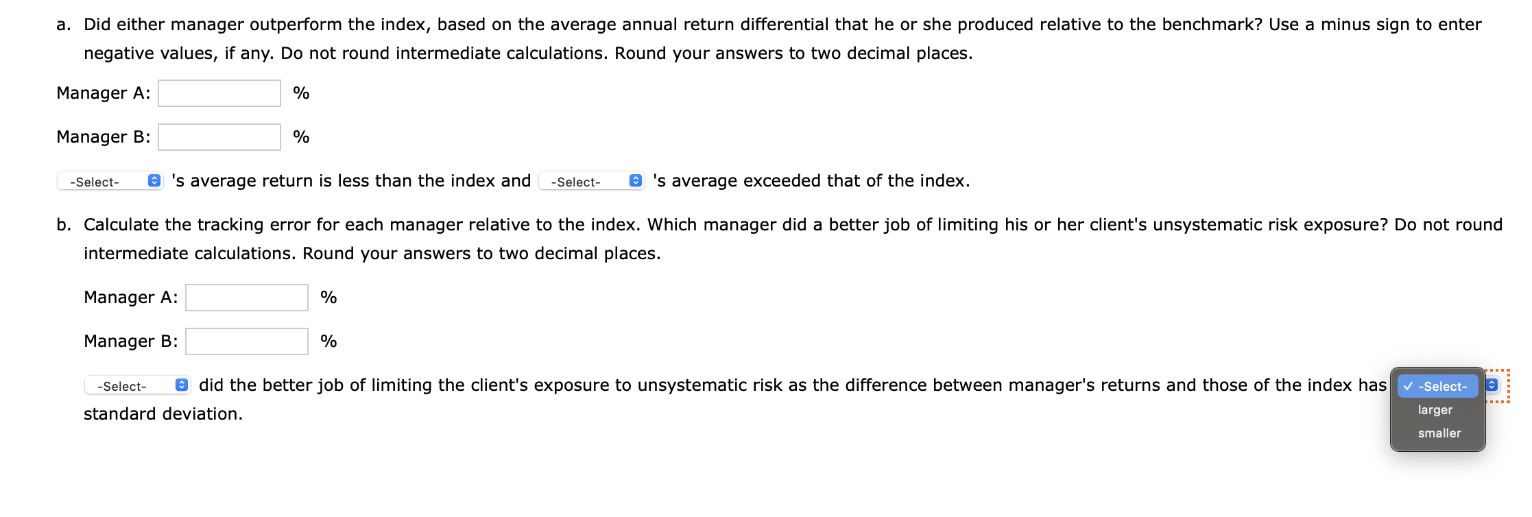 equity portfolio managers (A and B) as well as those to the