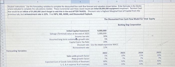 please help D Student instructions: Use the forecasting variables to complete the