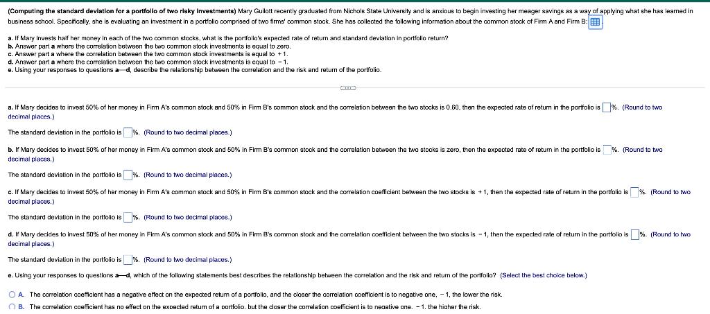 common stock 0.18 Correlation coefficient 0.60 (Click on the icon in order