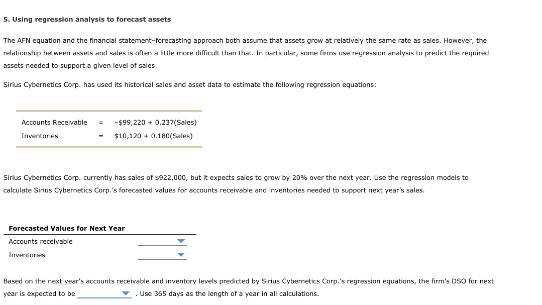 5. Using regression analysis to forecast assets The AFN equation and