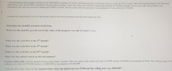 answer ONLY in excel with cell reference. thank you An movestment fint
