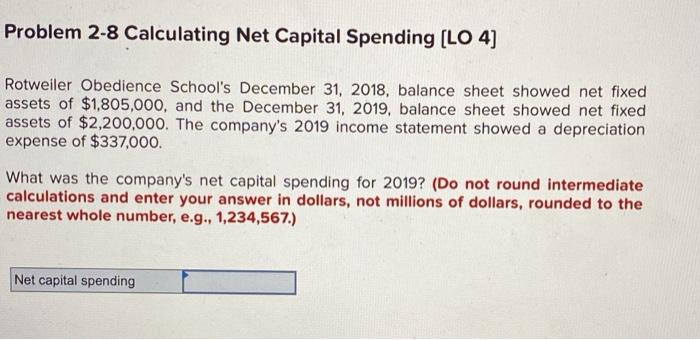  Problem 2-8 Calculating Net Capital Spending (LO 4] Rotweiler Obedience School's