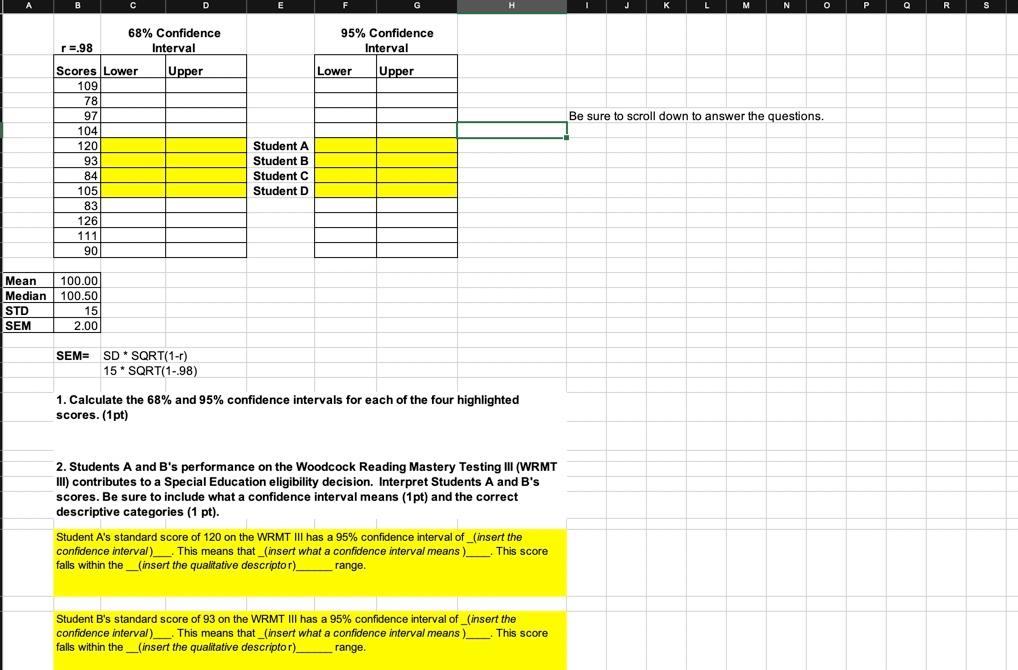 please answer and explain formulas B C D E F G