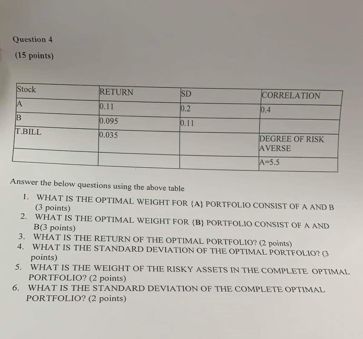 Please help me Question 4 (15 points) Answer the below questions using