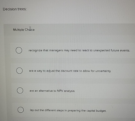  Decision trees: Multiple Chdice recognize that managers may need to react