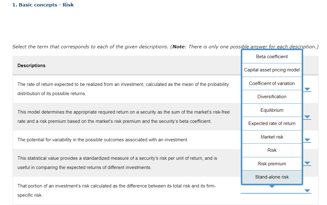  1. Basic concepts - Risk Select the term that corresponds to