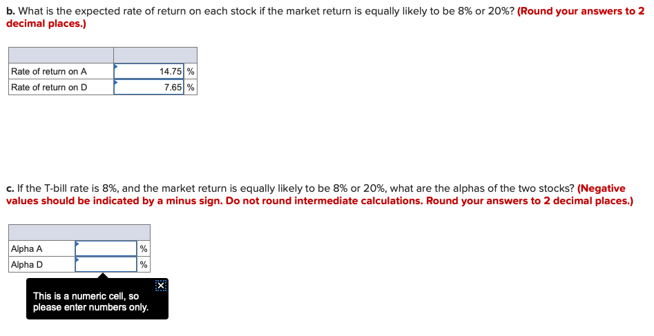 on two stocks for two particular market returns: Market Return Aggressive Stock