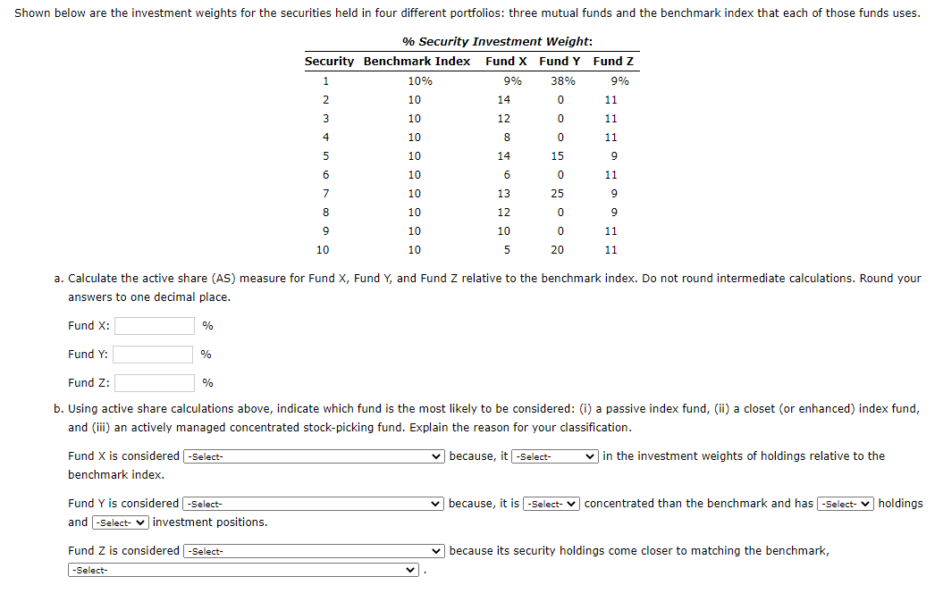 Drop down menu: 1: an actively managed concentrated stock-picking fund, a closet