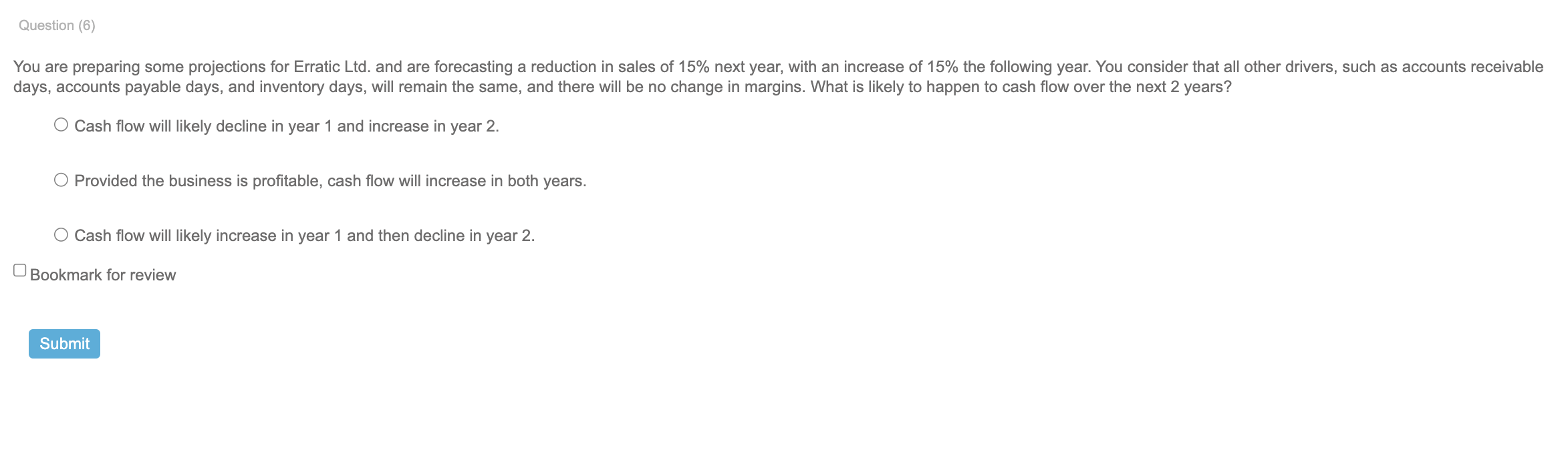 Question (6) You are preparing some projections for Erratic Ltd. and