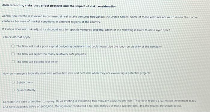  Understanding risks that affect projects and the Impact of risk consideration