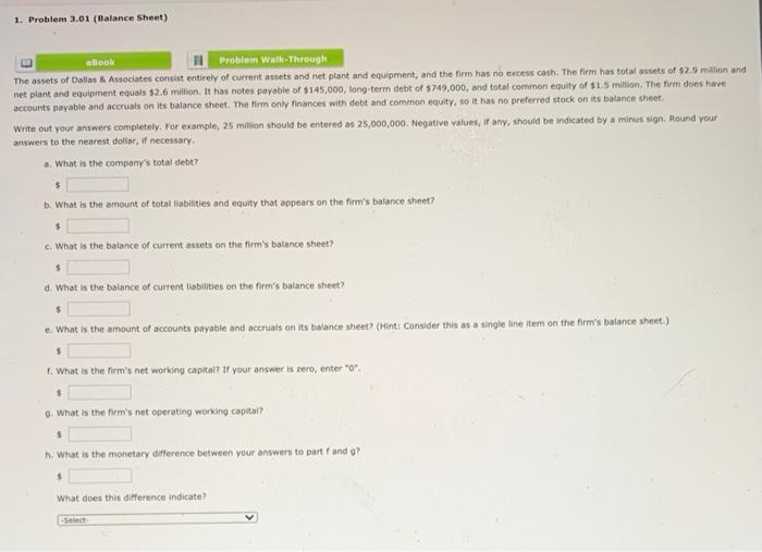  1. Problem 2.01 (Balance Sheet) ebook Problem walk through The assets