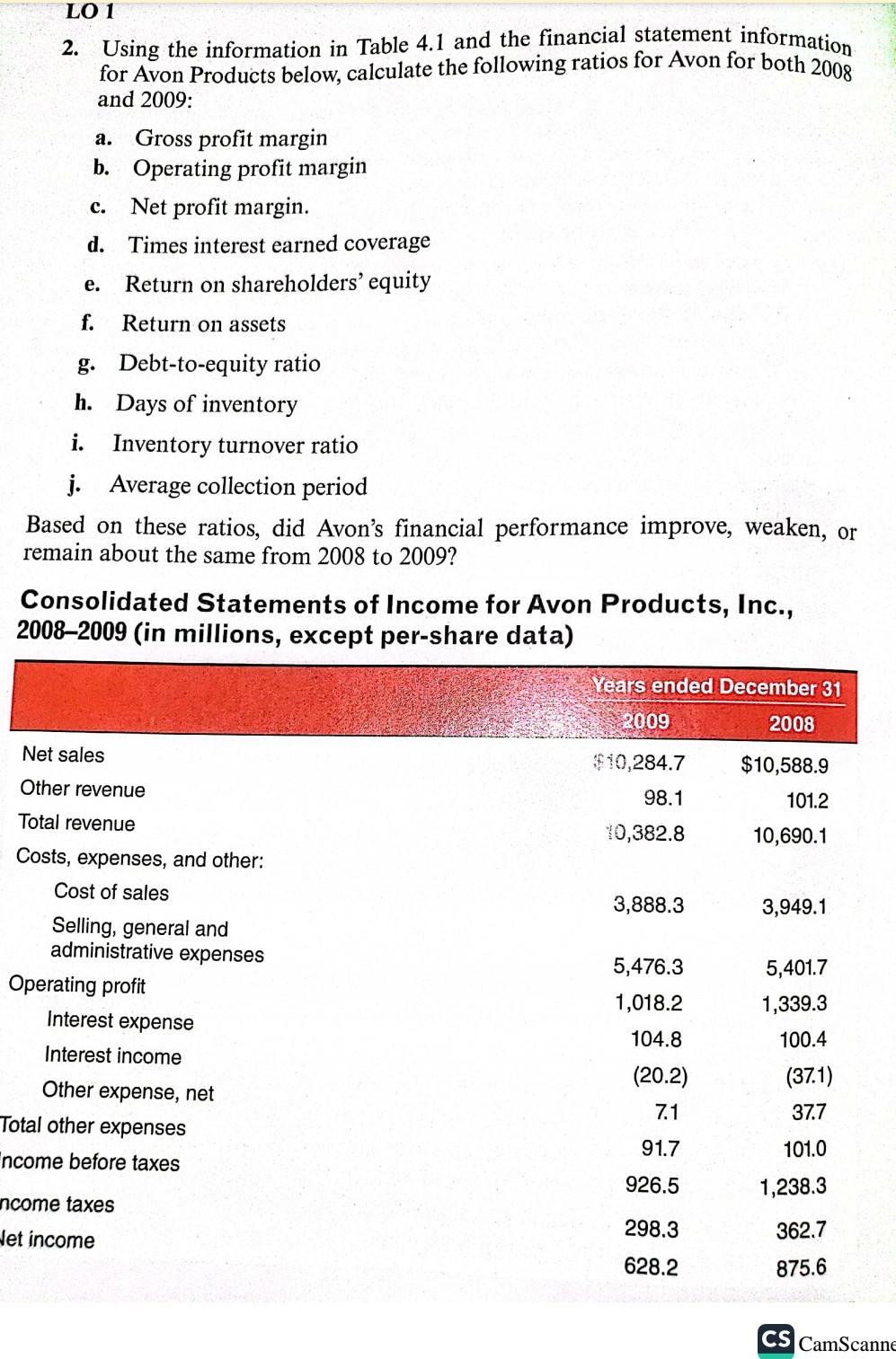  2. Using the information in Table 4.1 and the financial statement