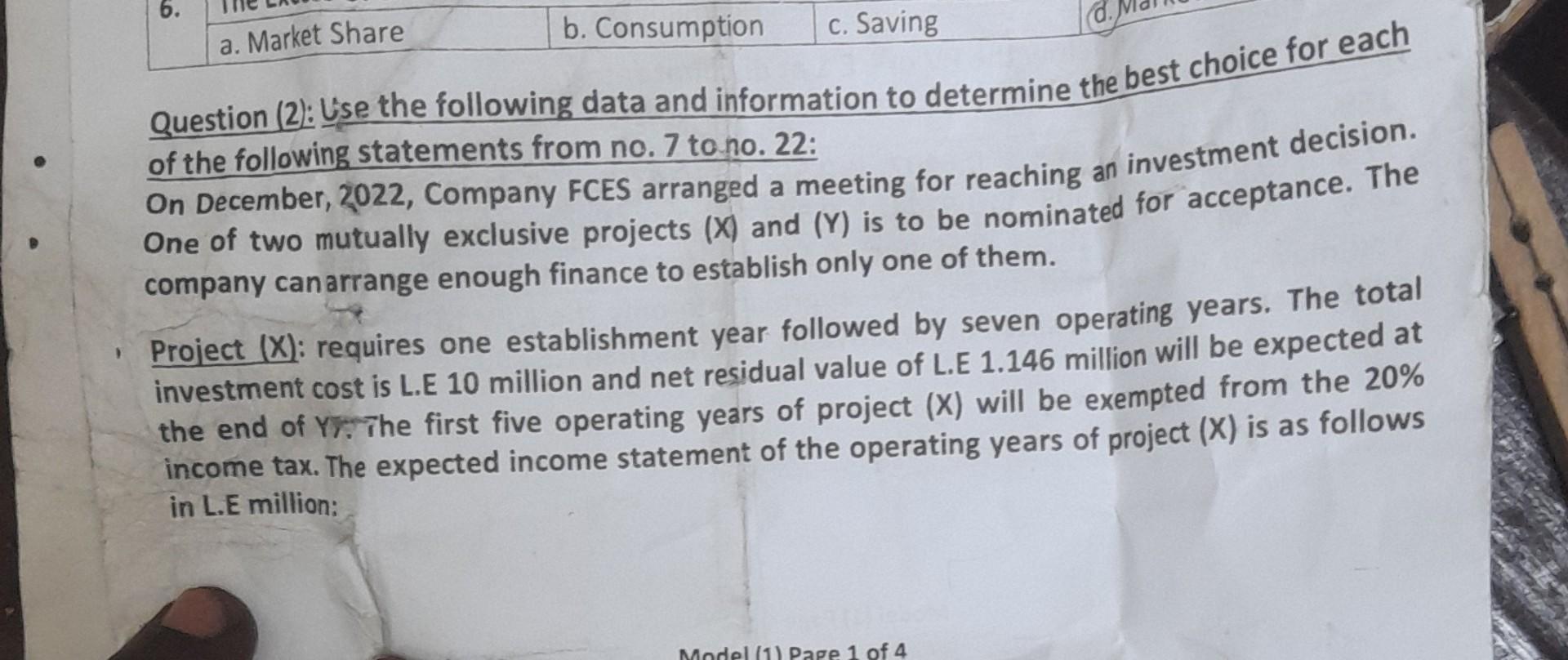  Question (2): Use the following data and information to determine the