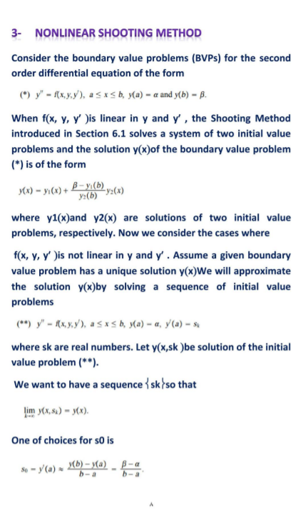  3- NONLINEAR SHOOTING METHOD Consider the boundary value problems (BVPs) for