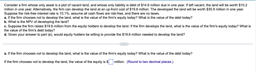 Consider a firm whose only asset is a plot of vacant