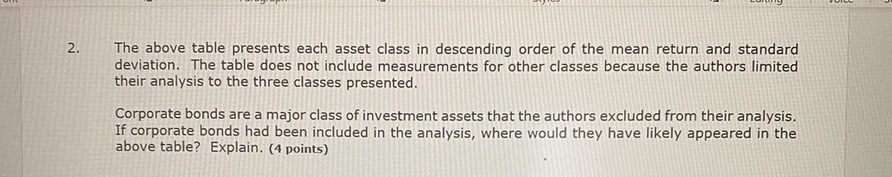 of the one-year holding period returns produced by three different classes of