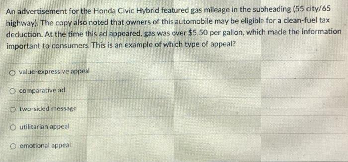  please answer asap!! thanks :) a An advertisement for the Honda